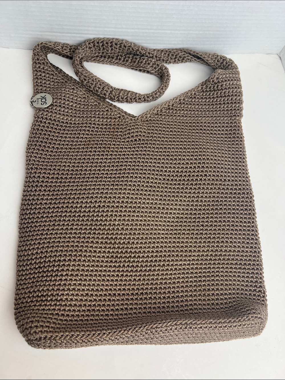Vintage c. 2001 The Sak Signature Tight-Weave Crochet Hobo Shoulder Bag Y2K Boho